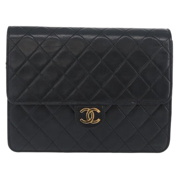 CHANEL Chain Matelasse Shoulder Bag Lamb Skin Black Gold CC Auth ka3415SAV - 0