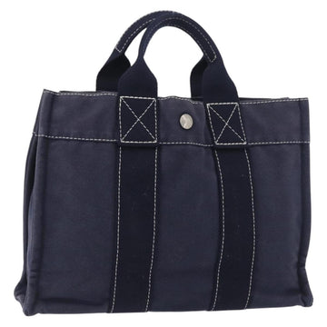 HERMES Fourre Tout PM Tote Bag Canvas Navy Silver Auth ka3422