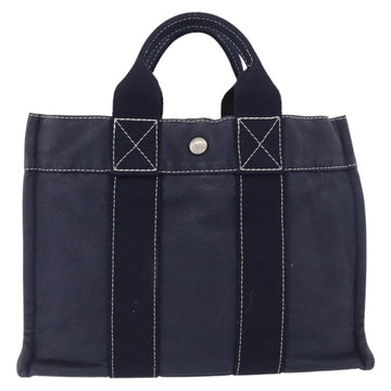 HERMES Fourre Tout PM Tote Bag Canvas Navy Silver Auth ka3422 - 0