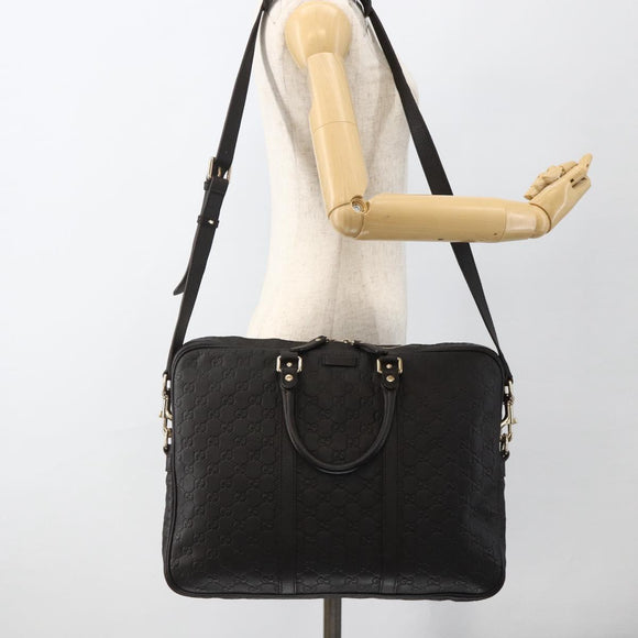 GUCCI GG Canvas Guccissima Bag Leather 2way Black Gold 208463 Auth ka3424