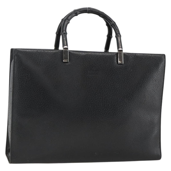 GUCCI Bamboo Tote Bag Leather Black Silver 002 1034 3444 Auth ka3425