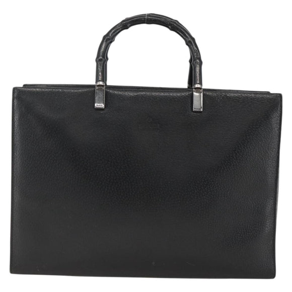 GUCCI Bamboo Tote Bag Leather Black Silver 002 1034 3444 Auth ka3425
