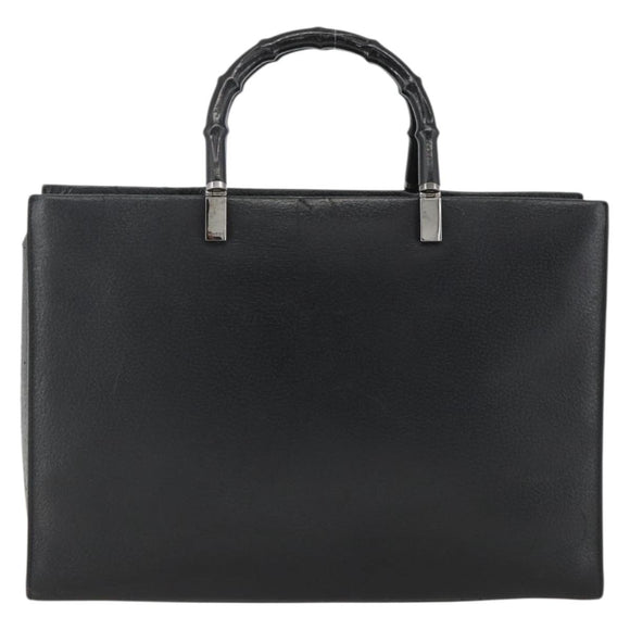 GUCCI Bamboo Tote Bag Leather Black Silver 002 1034 3444 Auth ka3425