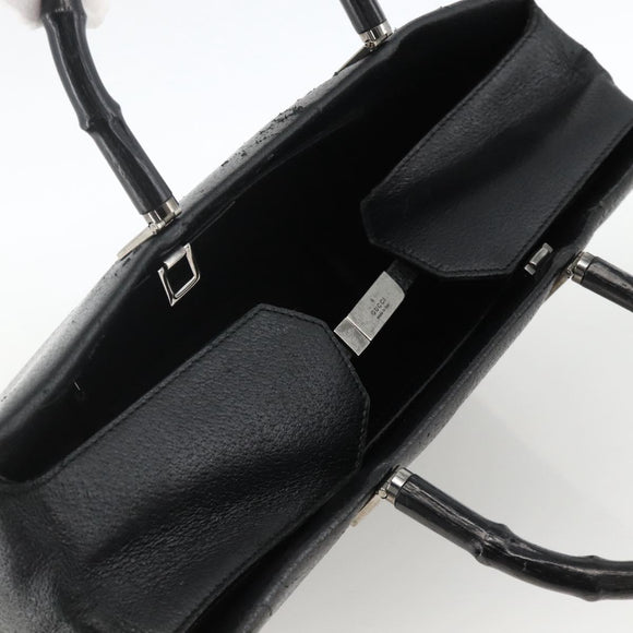 GUCCI Bamboo Tote Bag Leather Black Silver 002 1034 3444 Auth ka3425