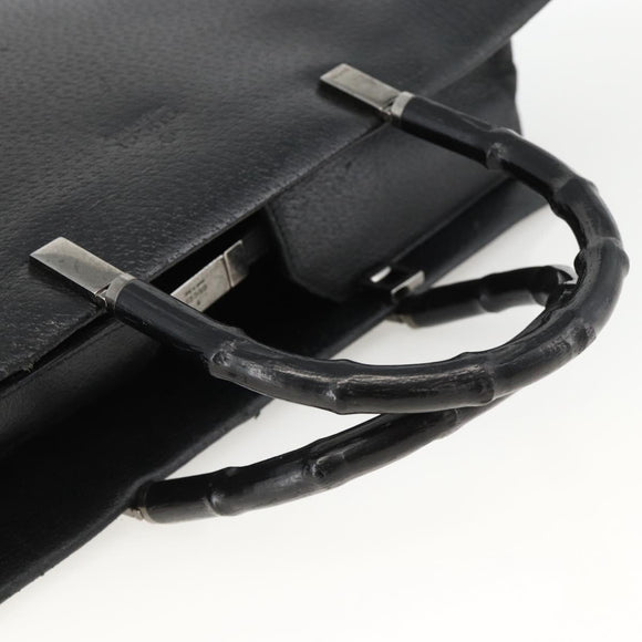 GUCCI Bamboo Tote Bag Leather Black Silver 002 1034 3444 Auth ka3425