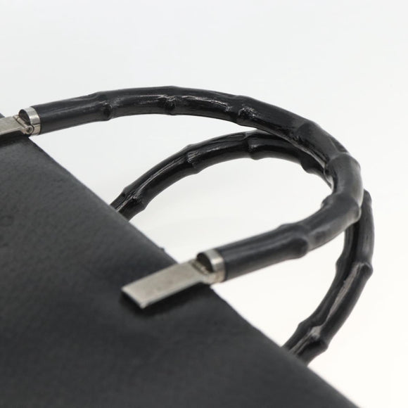 GUCCI Bamboo Tote Bag Leather Black Silver 002 1034 3444 Auth ka3425