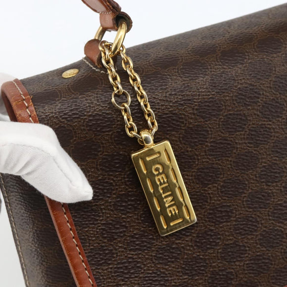 CELINE Macadam Canvas Hand Bag PVC Leather Brown Gold Auth ka3426