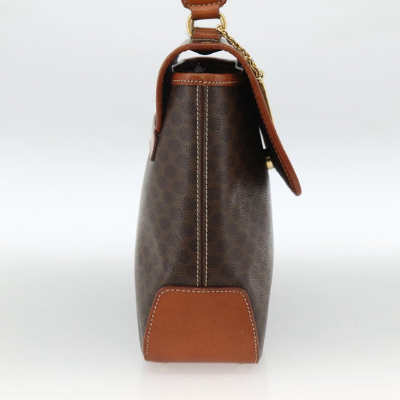 CELINE Macadam Canvas Hand Bag PVC Leather Brown Gold Auth ka3426