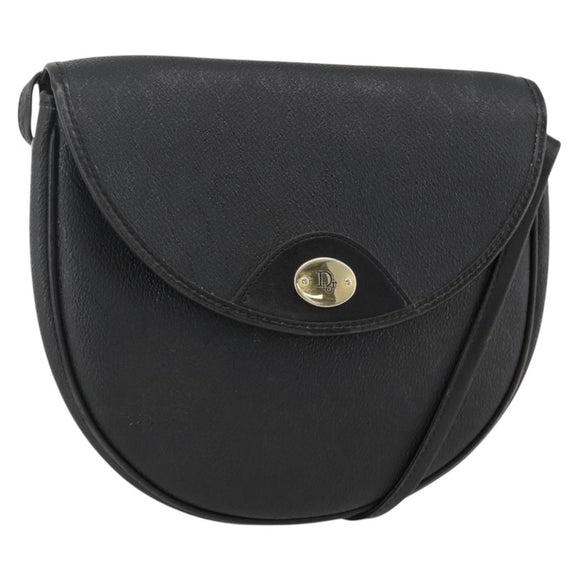 Christian Dior Honeycomb Canvas Shoulder Bag PVC Leather Black Gold Auth ka3429