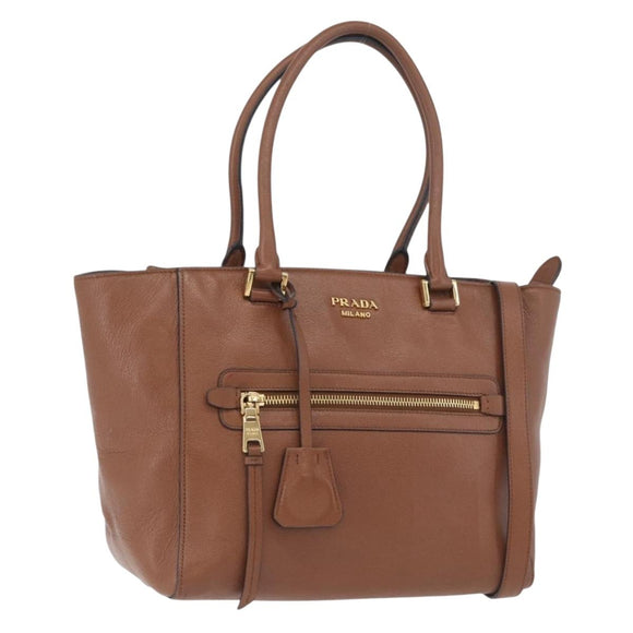 PRADA Hand Bag Leather 2way Brown Gold Auth ka3430A