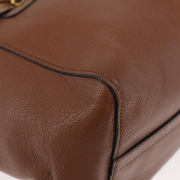 PRADA Hand Bag Leather 2way Brown Gold Auth ka3430A
