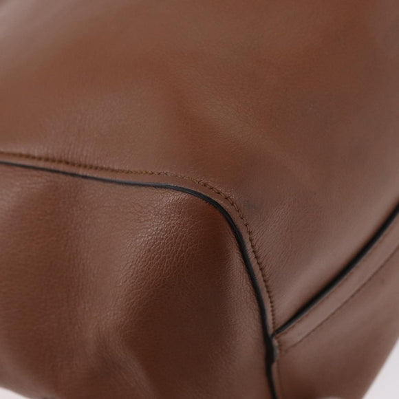 PRADA Hand Bag Leather 2way Brown Gold Auth ka3430A