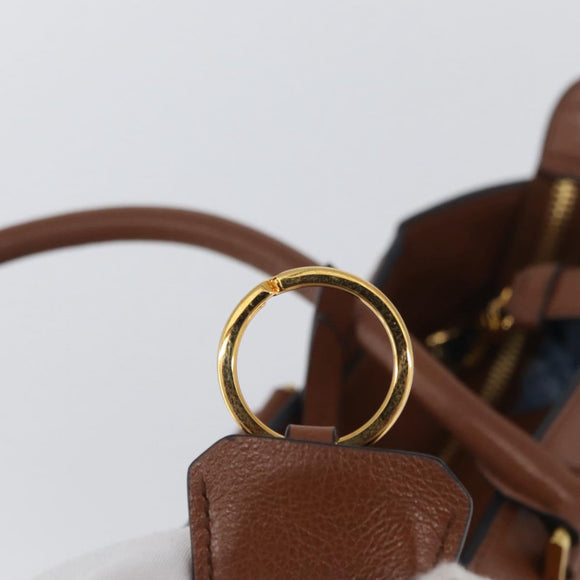PRADA Hand Bag Leather 2way Brown Gold Auth ka3430A