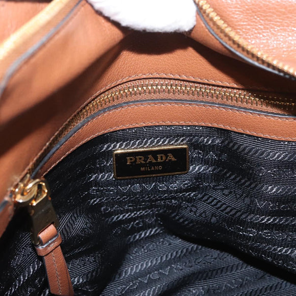 PRADA Hand Bag Leather 2way Brown Gold Auth ka3430A