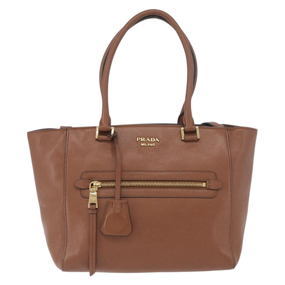 PRADA Hand Bag Leather 2way Brown Gold Auth ka3430A
