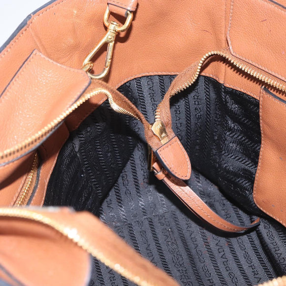 PRADA Hand Bag Leather 2way Brown Gold Auth ka3430A