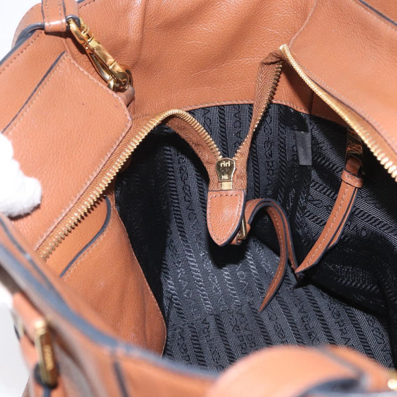 PRADA Hand Bag Leather 2way Brown Gold Auth ka3430A