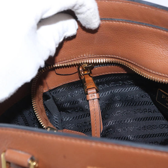 PRADA Hand Bag Leather 2way Brown Gold Auth ka3430A