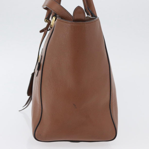 PRADA Hand Bag Leather 2way Brown Gold Auth ka3430A