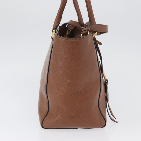 PRADA Hand Bag Leather 2way Brown Gold Auth ka3430A