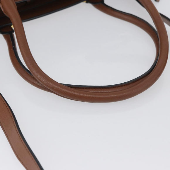 PRADA Hand Bag Leather 2way Brown Gold Auth ka3430A