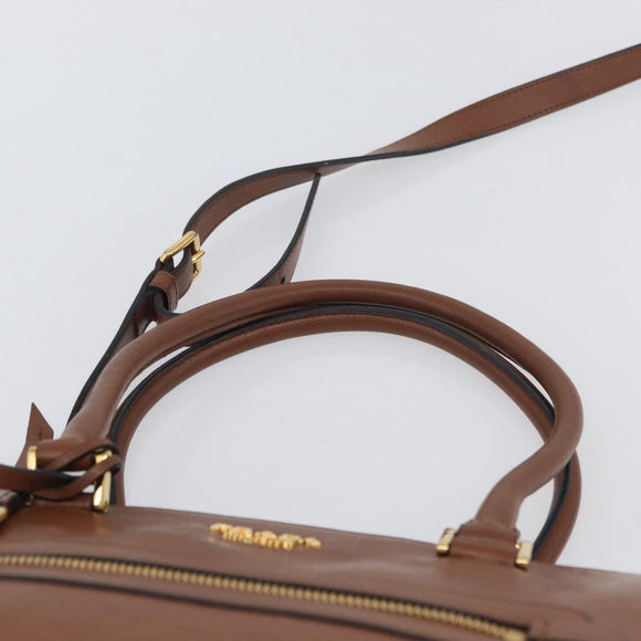 PRADA Hand Bag Leather 2way Brown Gold Auth ka3430A
