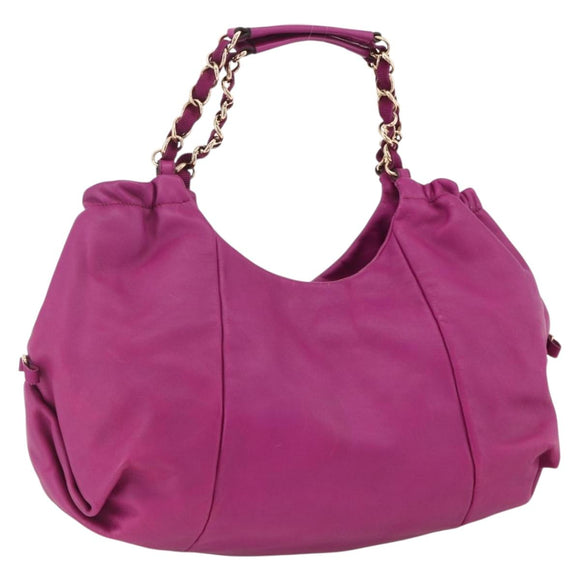 Salvatore Ferragamo Chain Hand Bag Leather Purple Gold Auth ka3431A