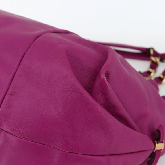 Salvatore Ferragamo Chain Hand Bag Leather Purple Gold Auth ka3431A
