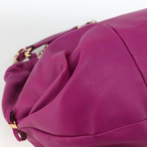 Salvatore Ferragamo Chain Hand Bag Leather Purple Gold Auth ka3431A