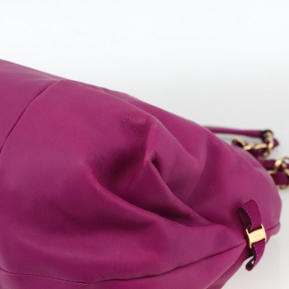Salvatore Ferragamo Chain Hand Bag Leather Purple Gold Auth ka3431A