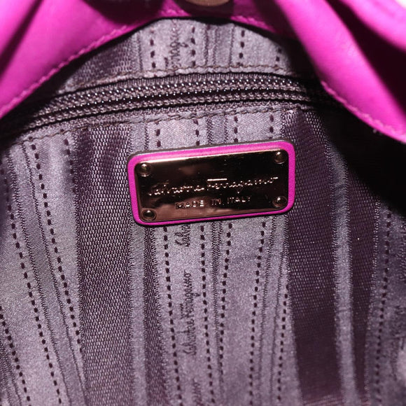 Salvatore Ferragamo Chain Hand Bag Leather Purple Gold Auth ka3431A