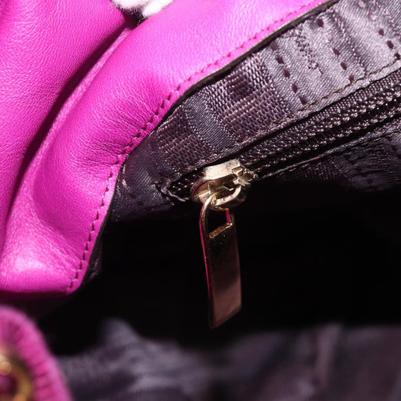 Salvatore Ferragamo Chain Hand Bag Leather Purple Gold Auth ka3431A
