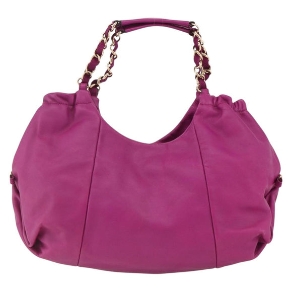Salvatore Ferragamo Chain Hand Bag Leather Purple Gold Auth ka3431A