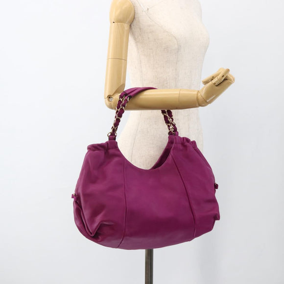 Salvatore Ferragamo Chain Hand Bag Leather Purple Gold Auth ka3431A