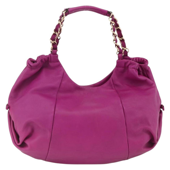 Salvatore Ferragamo Chain Hand Bag Leather Purple Gold Auth ka3431A