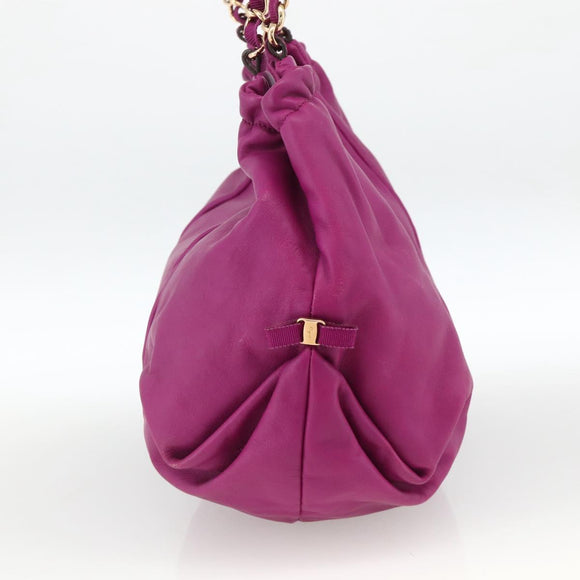 Salvatore Ferragamo Chain Hand Bag Leather Purple Gold Auth ka3431A