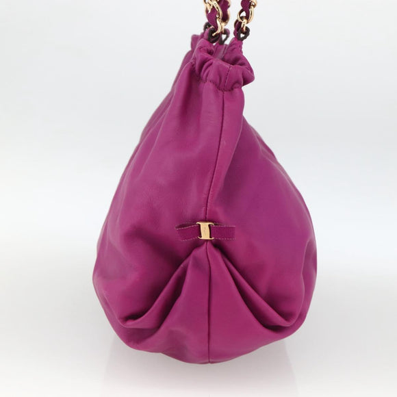 Salvatore Ferragamo Chain Hand Bag Leather Purple Gold Auth ka3431A