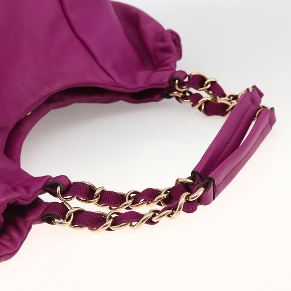 Salvatore Ferragamo Chain Hand Bag Leather Purple Gold Auth ka3431A