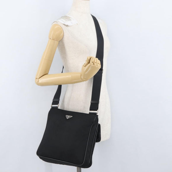 PRADA Shoulder Bag Nylon Black Silver Auth ka3438A
