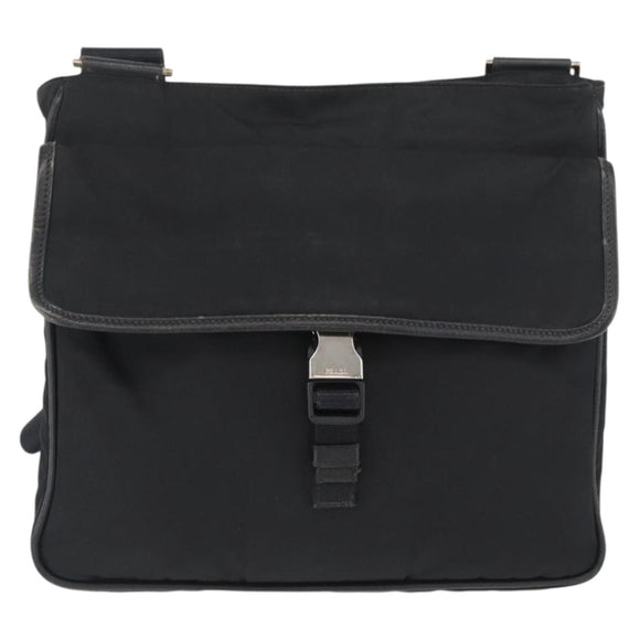 PRADA Shoulder Bag Nylon Black Silver Auth ka3438A