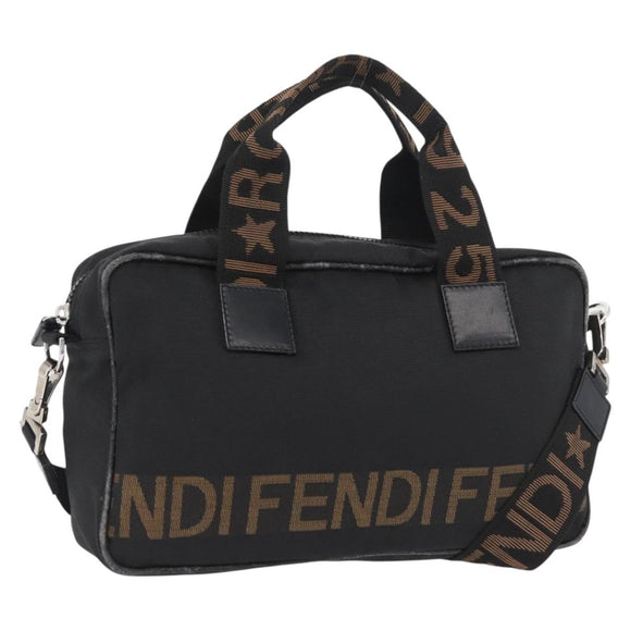FENDI Hand Bag Nylon 2way Black Silver Auth ka3439