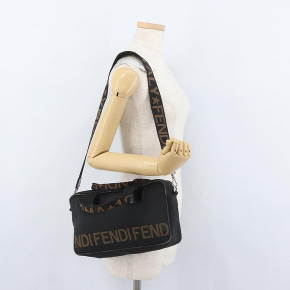 FENDI Hand Bag Nylon 2way Black Silver Auth ka3439
