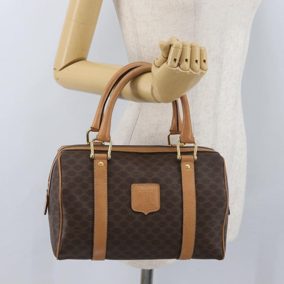 CELINE Macadam Canvas Hand Bag PVC Leather Brown Gold Auth ka3443
