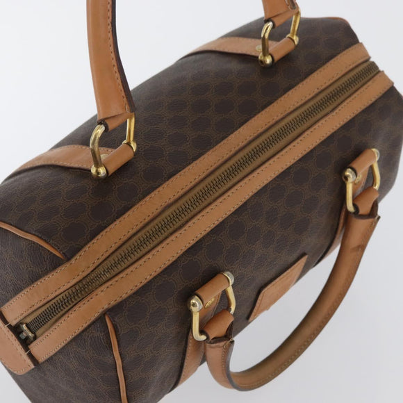 CELINE Macadam Canvas Handtas PVC Leer Bruin Goud Auth ka3443