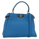 FENDI Peek A Boo Hand Bag Leather 2way Blue Gold Auth ka3444M-1