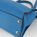 FENDI Peek A Boo Hand Bag Leather 2way Blue Gold Auth ka3444M-9