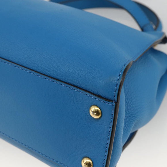 FENDI Peek A Boo Hand Bag Leather 2way Blue Gold Auth ka3444M