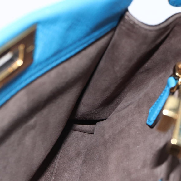 FENDI Peek A Boo Hand Bag Leather 2way Blue Gold Auth ka3444M