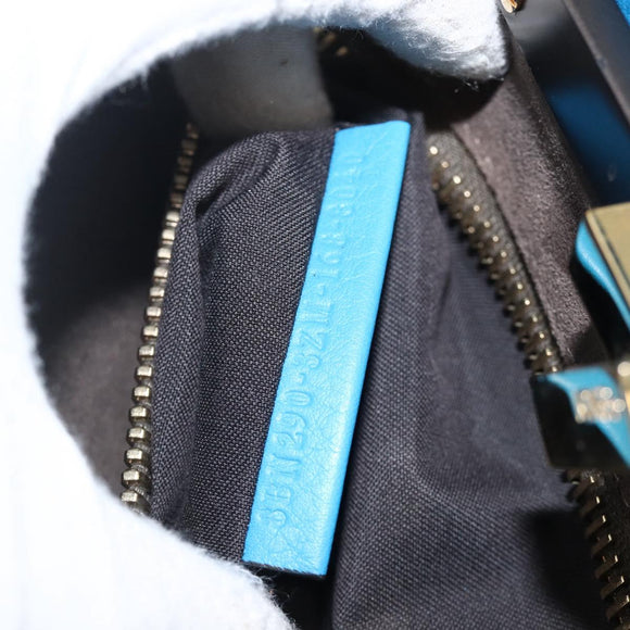 FENDI Peek A Boo Hand Bag Leather 2way Blue Gold Auth ka3444M