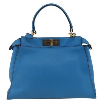 FENDI Peek A Boo Hand Bag Leather 2way Blue Gold Auth ka3444M - 0